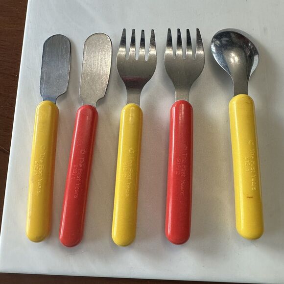 Vintage The First Years Yellow And Red With Stainless Steel Utensil Set - Picture 4 of 4
